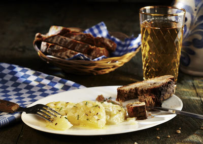 Close-up of food in plate on table