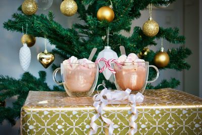 Close-up of christmas decoration on table