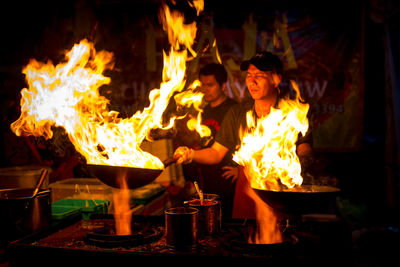 Close-up of bonfire at night