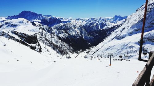 Scenic view of snow covered mountains against sky