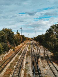 Railroad tracks amidst trees against sky