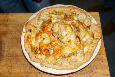 High angle view of noodles in bowl on table
