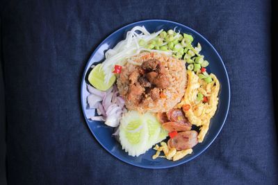 High angle view of food in plate