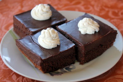 High angle view of dessert in plate on table