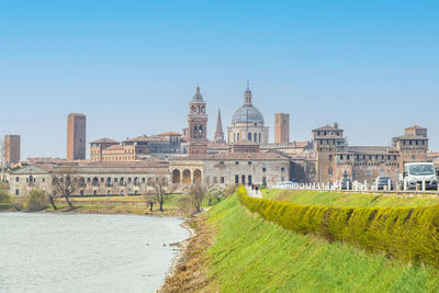 The famous cityscape of mantua from the bridge over the mincio