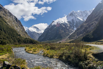 Scenic view of mountains and lake against sky