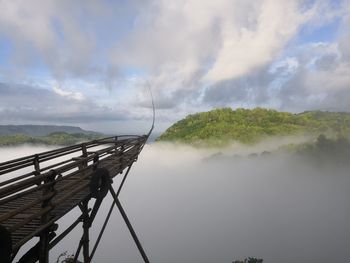 Panoramic view of bridge over landscape against sky