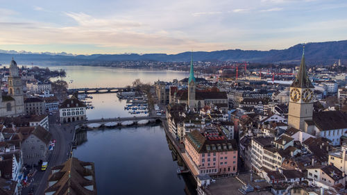 High angle view of buildings in city