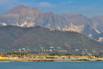 Scenic view of mountain against cloudy sky