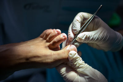 Close-up of hands working