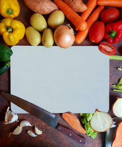 Directly above shot of chopped fruits on table