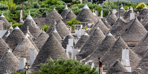 High angle view of houses in city