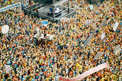 High angle view of crowd showing banners