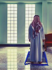 Muslim praying in masjid, ramadan activity concept