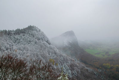 Scenic view of mountains against sky during winter