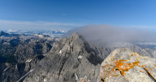 Panoramic view of snowcapped mountains against sky