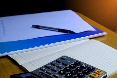 High angle view of pen on table