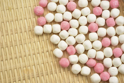 High angle view of pink candies