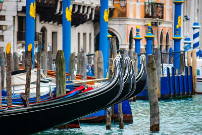 Boats moored in canal