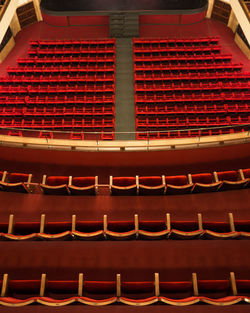 The red armchairs of a theater