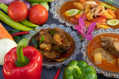 High angle view of fruits and vegetables in bowl