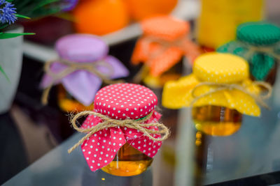 Close-up of multi colored toy on table