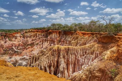 Panoramic view of rock formation on land against sky