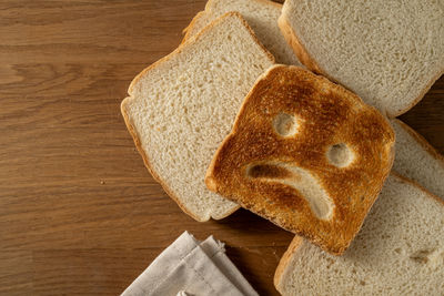 High angle view of bread on table