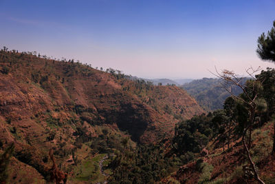 Scenic view of mountains against clear sky