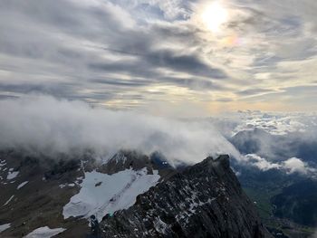 Aerial view of snowcapped mountains against sky