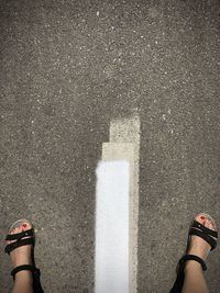 Low section of woman standing on road