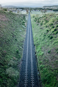 Railroad track along road