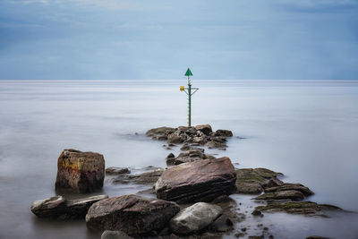 Scenic view of rocks in sea against sky