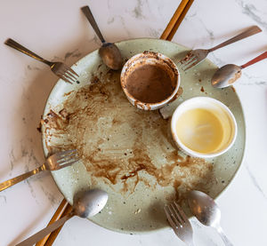 High angle view of coffee on table