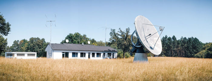 Built structure on field against clear sky