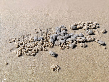 High angle view of text on sand at beach