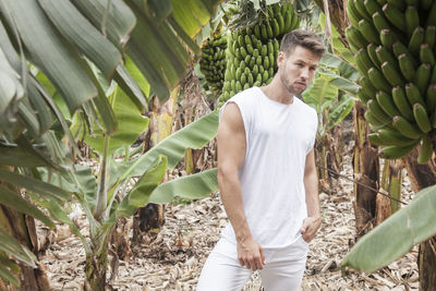 Man standing amidst trees