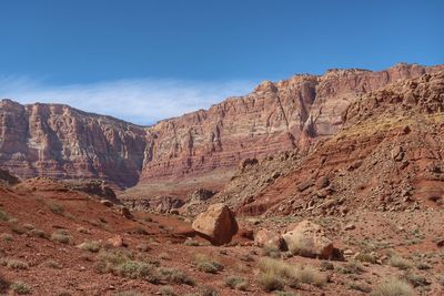 Low angle landscape of brightly colored hillsides