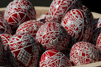 Close-up of easter eggs in basket