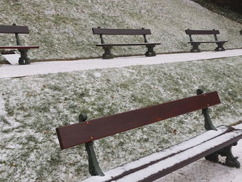 High angle view of bench