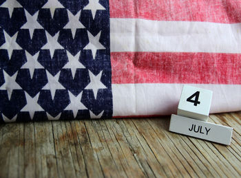 High angle view of american flag on table