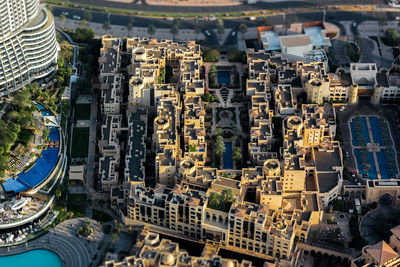 High angle view of buildings in city