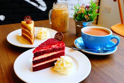 High angle view of breakfast on table