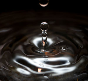 Close-up of drop falling on water