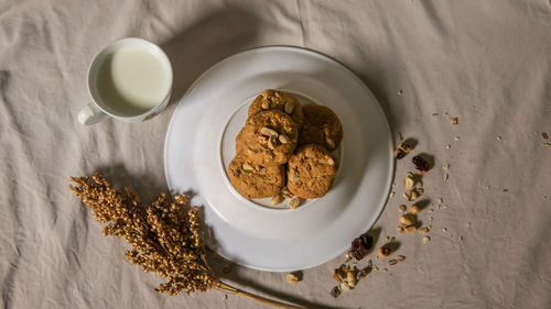 High angle view of breakfast on table