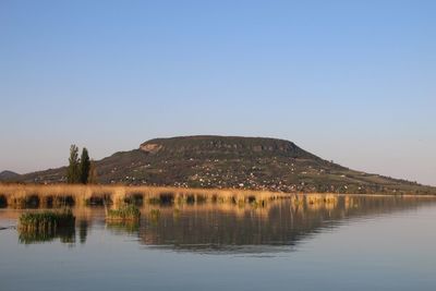 Scenic view of lake against clear sky