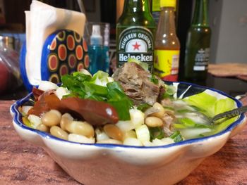 Close-up of salad in bowl on table