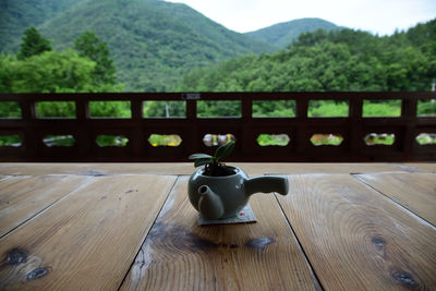 Close-up of tea cup on table