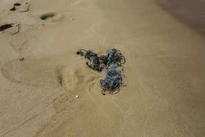 High angle view of sand on beach