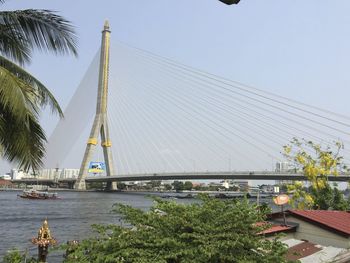 Suspension bridge against clear sky